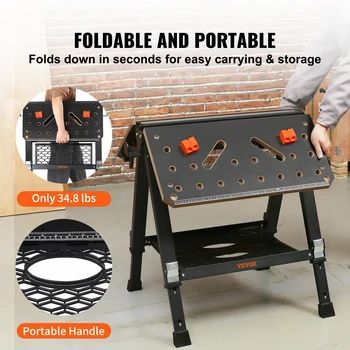 VEVOR Folding Work Table 7-Level Height Adjustment Workbench & Sawhorse with Versatile Clamping System for DIY Woodworking Use 3