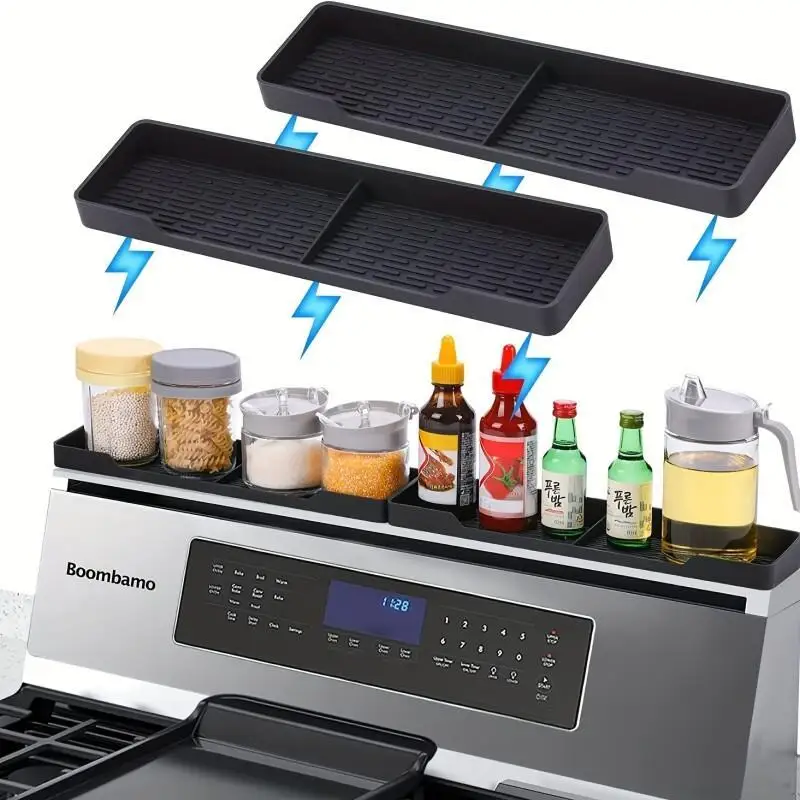 Kitchen Storage Rack Silicone Stove Top Magnetic Shelf Kitchen Organizer Over the Stove Spice Storage Rack Magnetic Over Oven Organizer Top Shelf