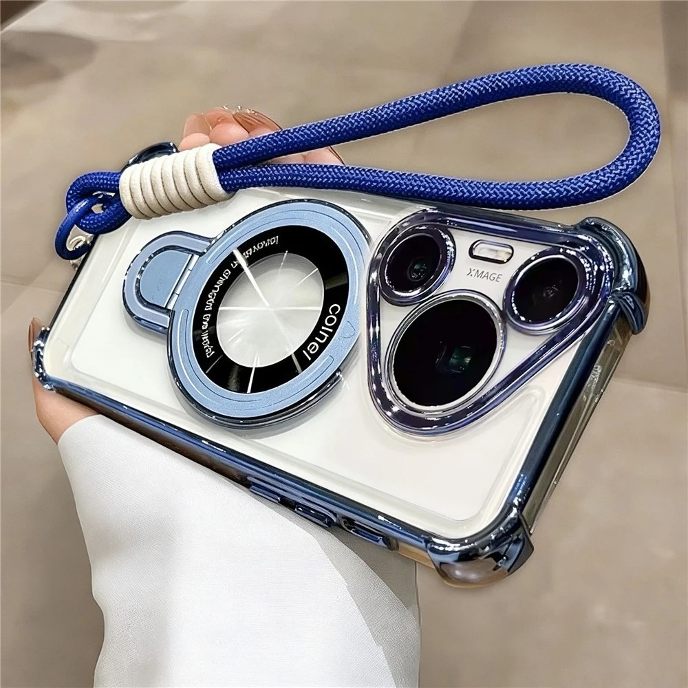 Transparent Shockproof Soft Phone Case with Rope Lanyard and Stand Feature