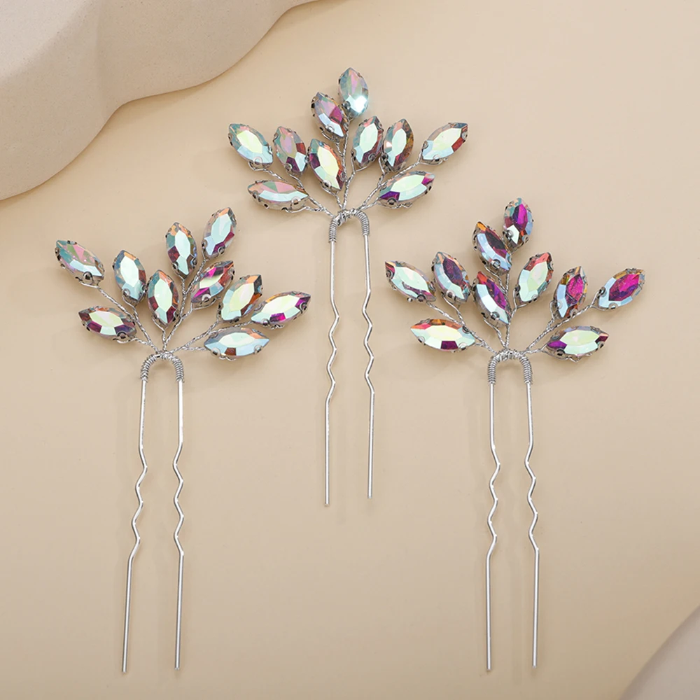 Hair Accessories Bridal Hair Accessories 13Colors Fashion Rhinestone Bridal Hairpins 3PCS Headpiece Wedding Hair Accessories Handmade Vintage Party Tiaras Headdress