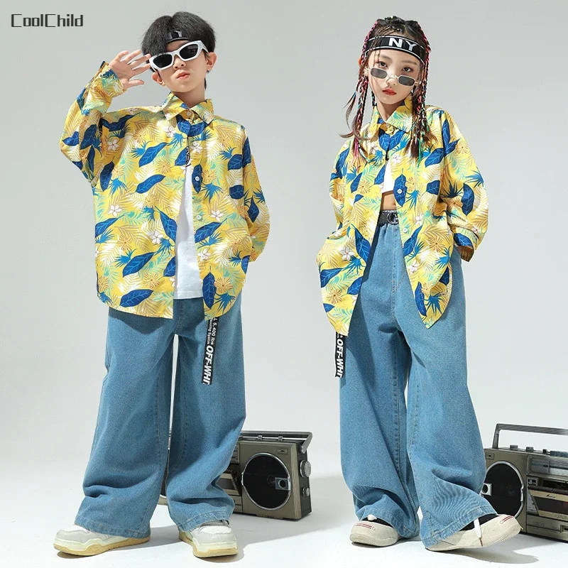 Hip Hop Girls Floral Shirt Denim Pants Children Flower Hip Hop Girls Floral Shirt Denim Pants Children Flower