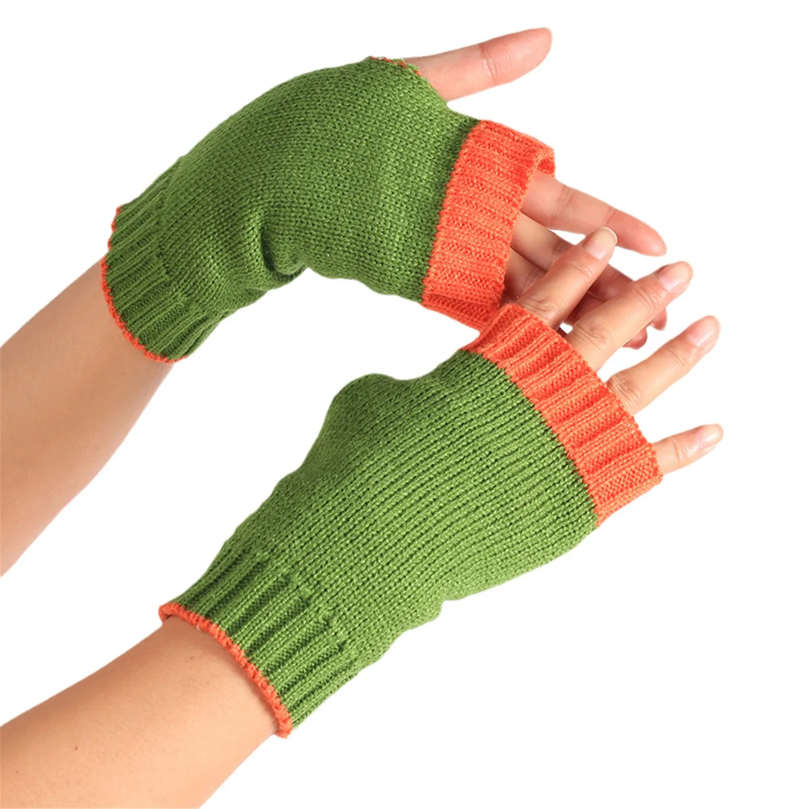 Funny Green Gloves Women Men Cute Knitted Mittens Cosplay Accessories Vantage Warm Fingerless Arm Wrist Gants Femme Guantes