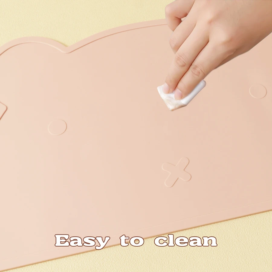 1PC Silicone Baby Placemat Waterproof Food Grade Table Mat Heat Insulation Baby Tableware Cute Cartoon Bear Shape Baby Stuff 3