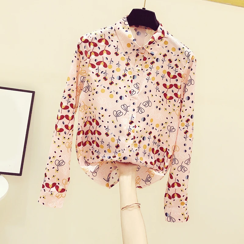 

Floral Chiffon Women Shirts Summer New 2022 Long-Sleeved Fashion Design All Match Office Lady Outwear Tops