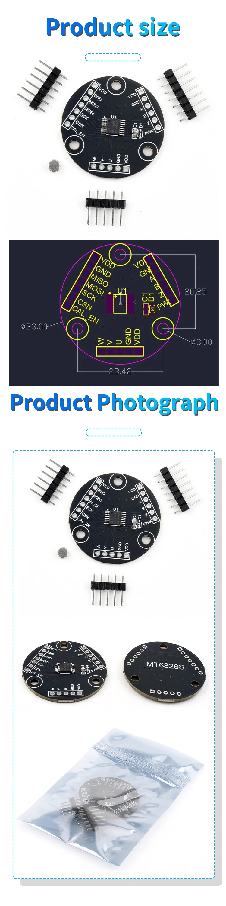 MT6826S Hohe Präzision High Speed Magnetische Encoder Magnetische Induktion Winkel Messung Sensoren Modul Für Arduino – Detail 2