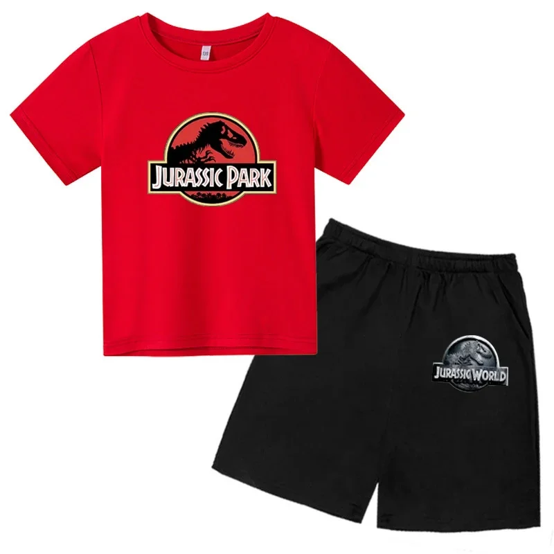 thumbnail image 1 of Camiseta con estampado de dinosaurio de Jurassic Park, trajes de verano para niños, camisetas de manga corta y pantalones cortos con estampado de dibujos animados, 1 of 4