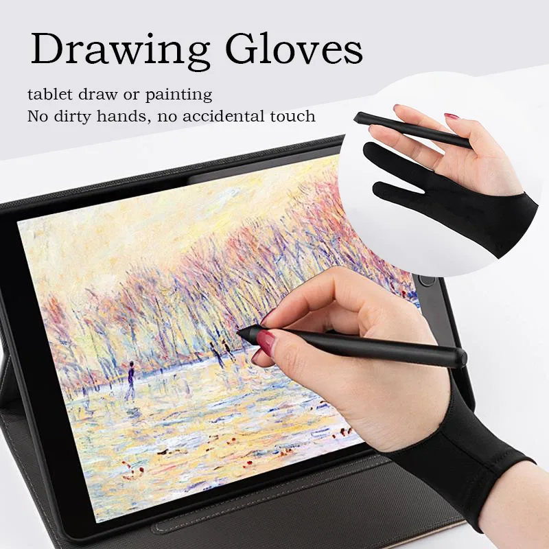 Black Two Finger Anti-fouling Glove Drawing & Pen Graphic Tablet Pad For Artist 