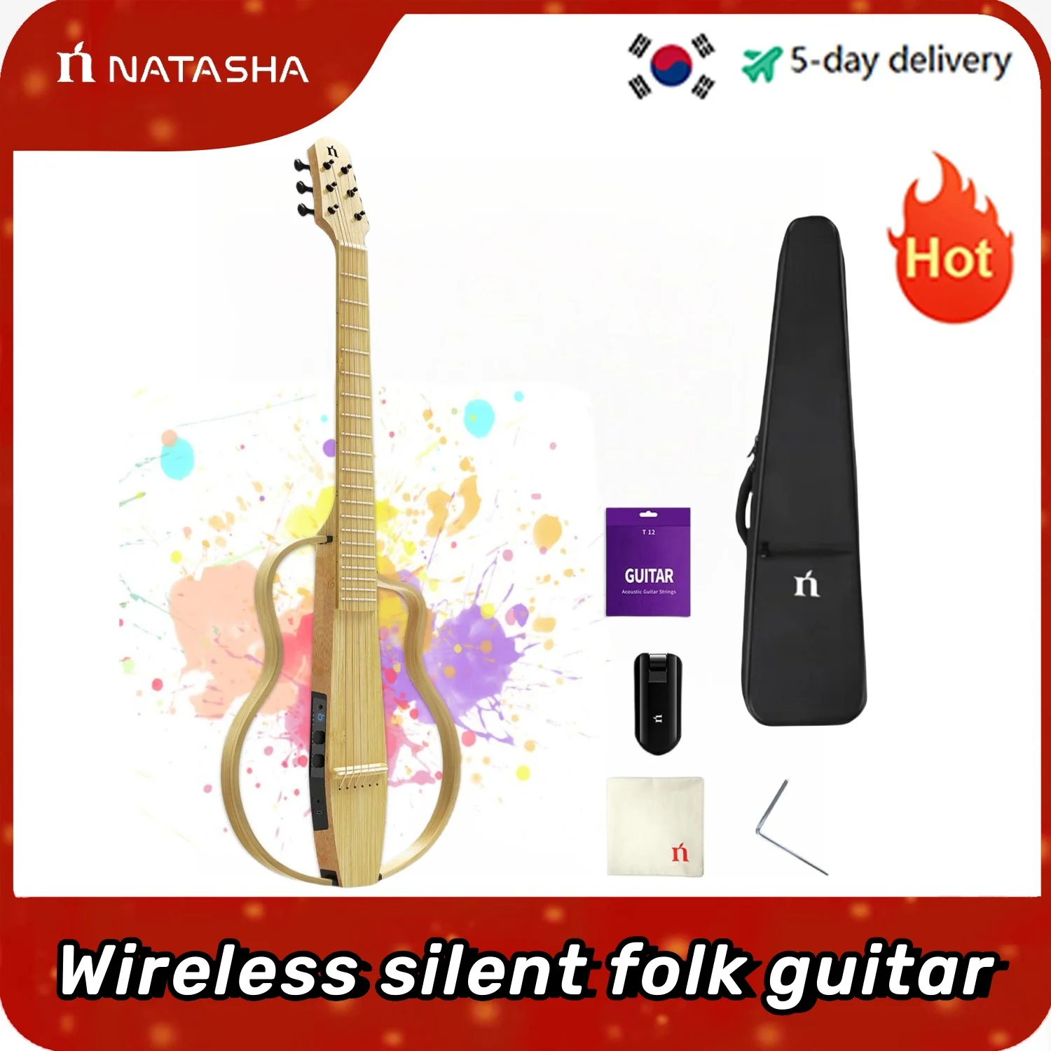 Natasha Nbsg Whole Bamboo Full Peach Core Smart Wireless Silent Folk Classic Crossover Electric Box Guitar Autentico