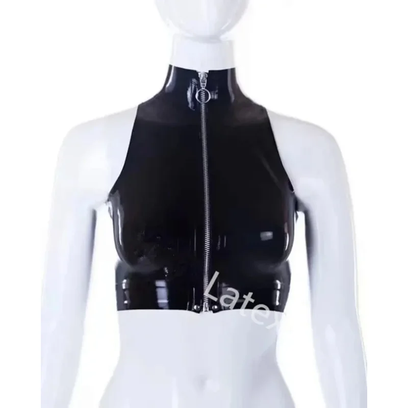 

Handmade Sexy Latex Crop Top Latex Bra Top Vest Rubber Fashion Sexy Latex Sleeveless Top Front Zipper