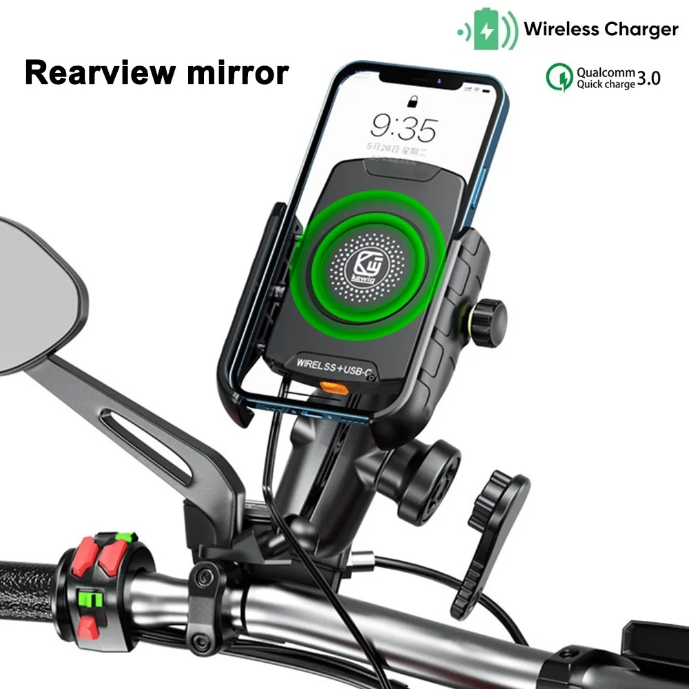 Wireless Charging Motorcycle Phone Holder with Quick Charge 3.0