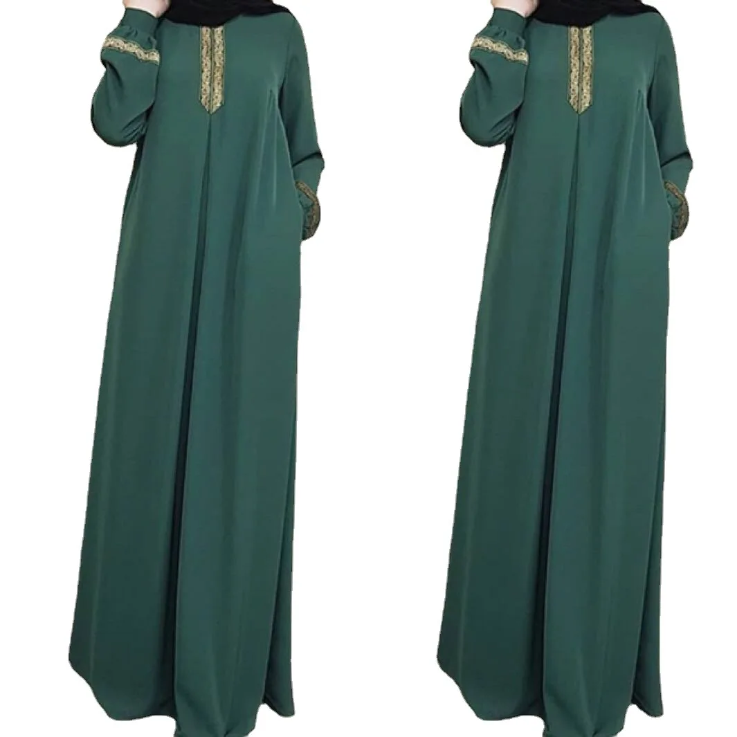 

New Women's Fashion Muslim Dress Vintage Islamic Loose Clothing Elegant Dubai Turkish Long Sleeve Party Dresses