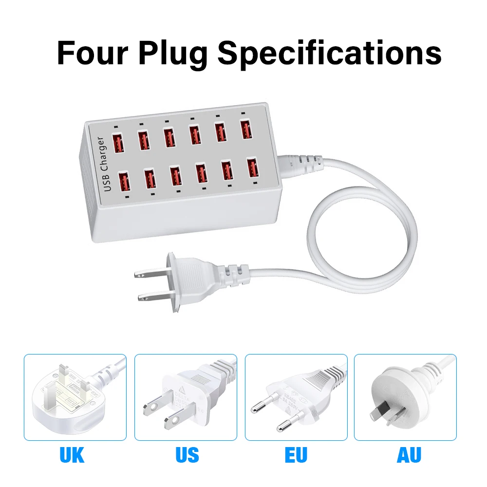 Universal Multi-Port USB Charging Station Dock - 12-Port 5V/2.4A Wall & Desktop Power Adapter