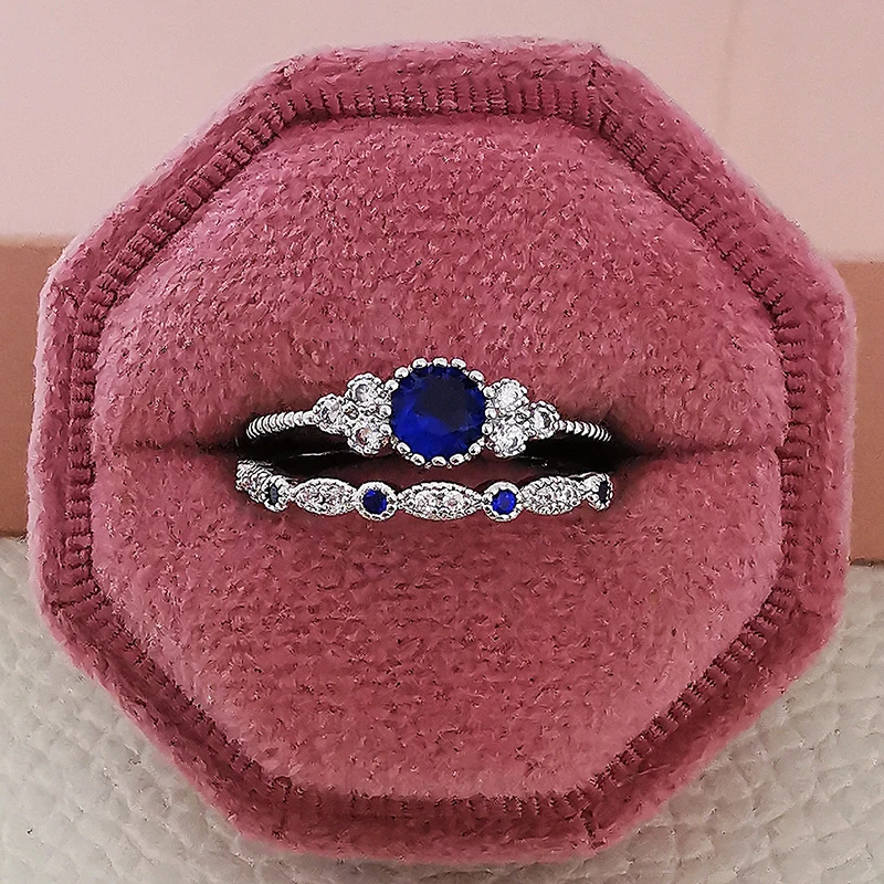 Blue Yellow Silver Color Engagement Wedding Ring Set For Women Female Party Lady Gift Jewelry Set Designer Z24 silver ring,wedding rings,silver rings