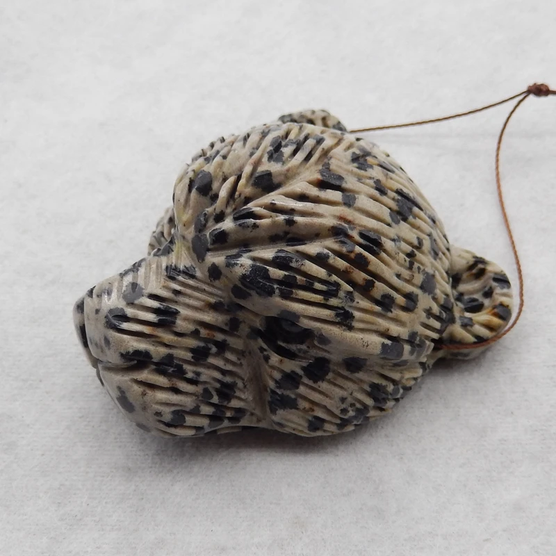 New Semiprecious Natural Stone Dalmatian Jasper Carved Bear Pendant Bead Fashion Jewelry Necklace Accessories 59x49x33mm 103g