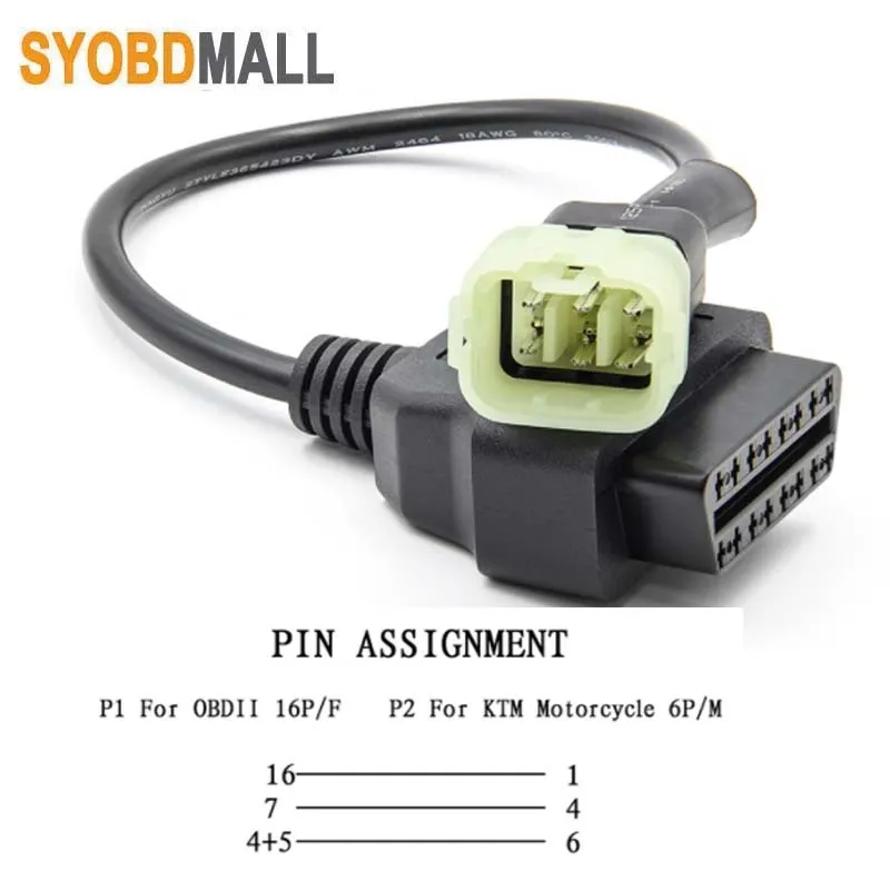 TuneECU 소프트웨어 오토바이 모터바이크 ECU 6 핀 케이블용 어댑터, OBD2 16 핀 변환 코드, KTM 6 핀-Obd 16 핀