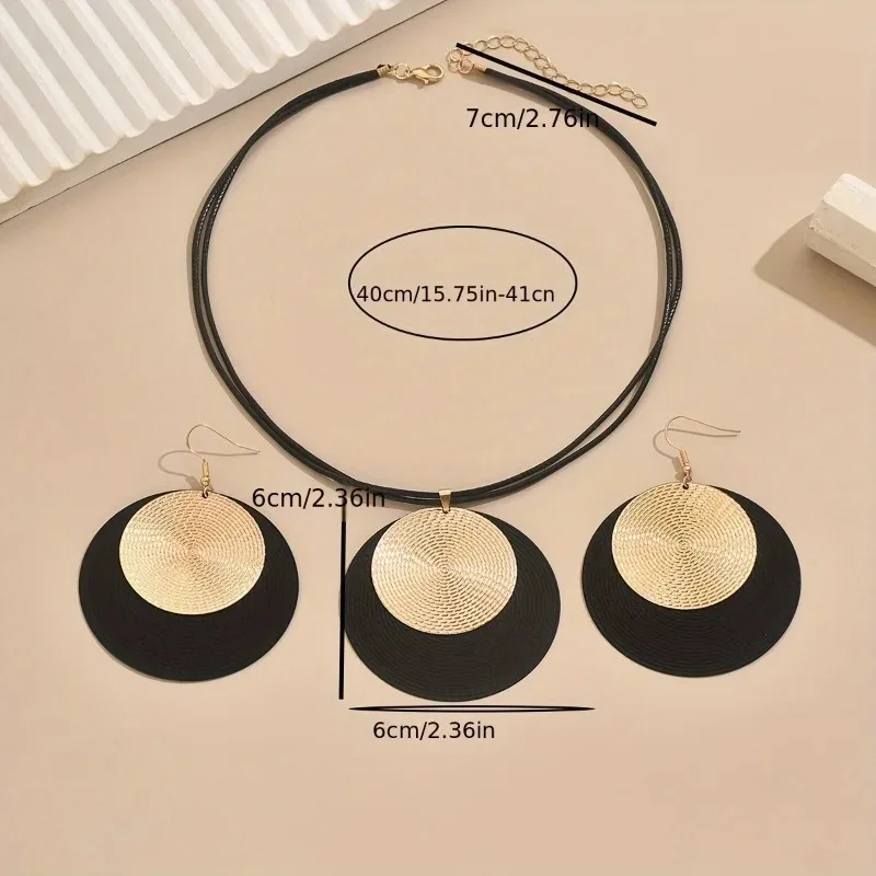 3PC Womens Round Earrings And Collar Necklace Set
