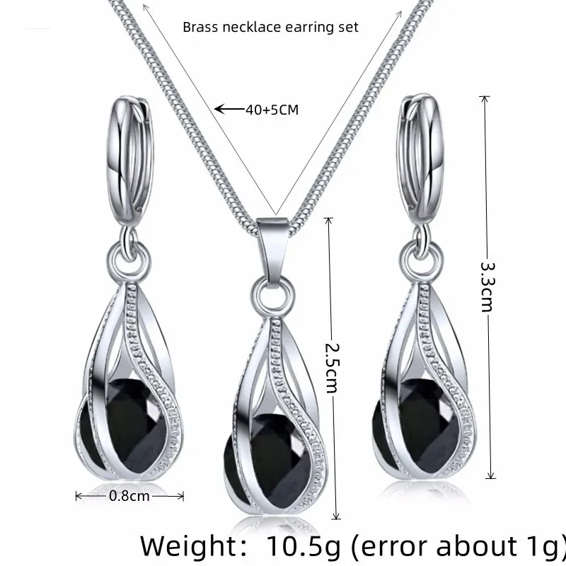 Sfd02f2704ae240f0aa16316feb77ceefv 3pcs Necklace Earring Set Ladies Light Luxury Wind Copper Alloy Pendant Black Crystal Stone Ear Clip Section Combination Jewelry Mallzona