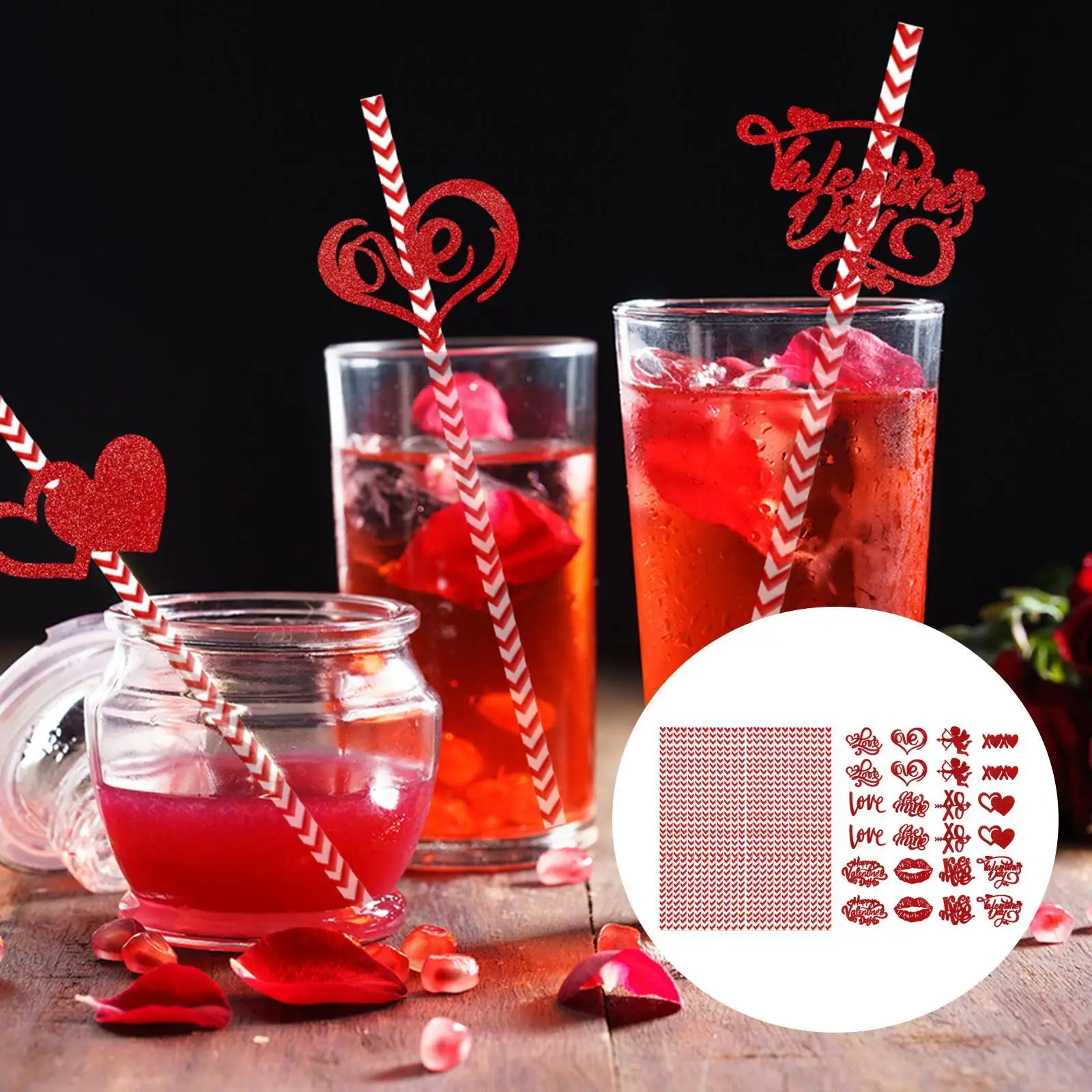 24x Valentines Day Paper Straws for New Year Holiday Love Theme Parties