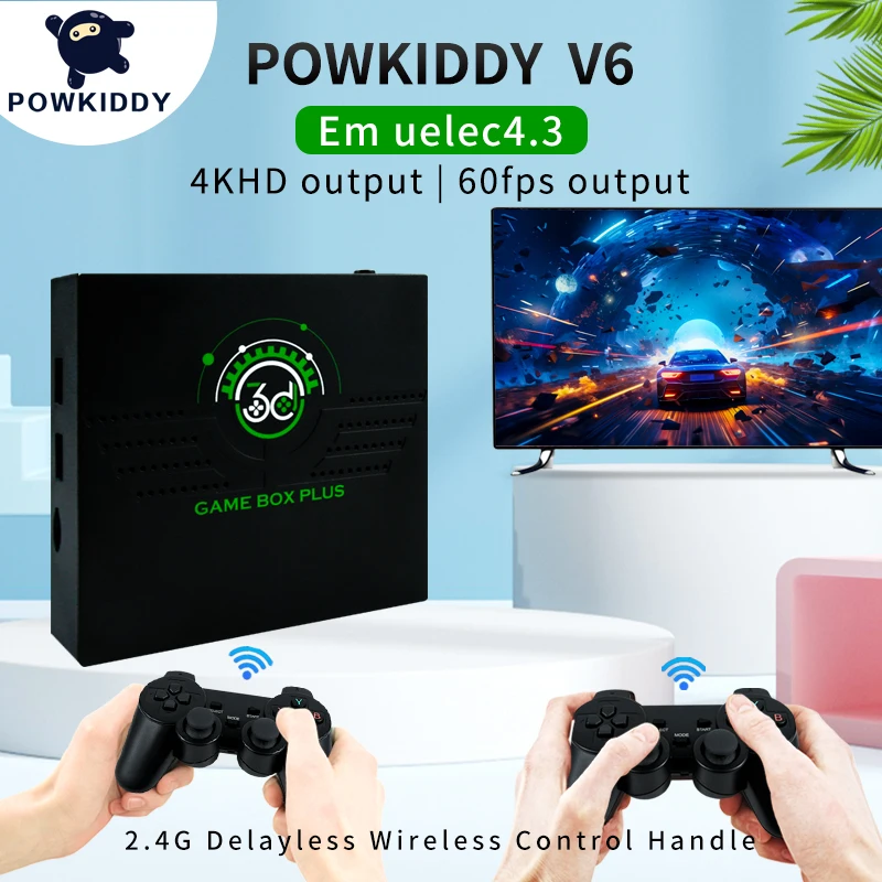 

Игровая приставка Powkiddy V6 в ретро-стиле, 2,4G, Беспроводная игровая ТВ-приставка PS1, семейная портативная игровая консоль 4K HD с поддержкой мультиплеера, 10000 игр