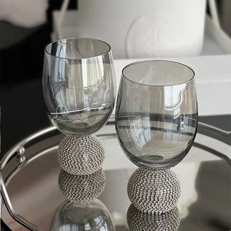 Palace Luxury Western Wine Cup Goblet Gold-Inlaid Diamond Handmade Cocktail Champagne Wine Mug Holiday Gift Red Glass