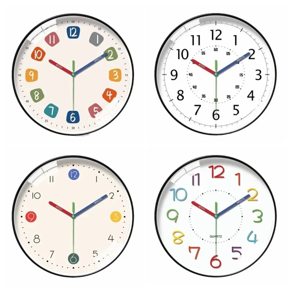 Colorful Early Education Wall Clock Mute Digital Pattern Electronic Color Clock Minimalist Round Learning Wall Hanging Clock