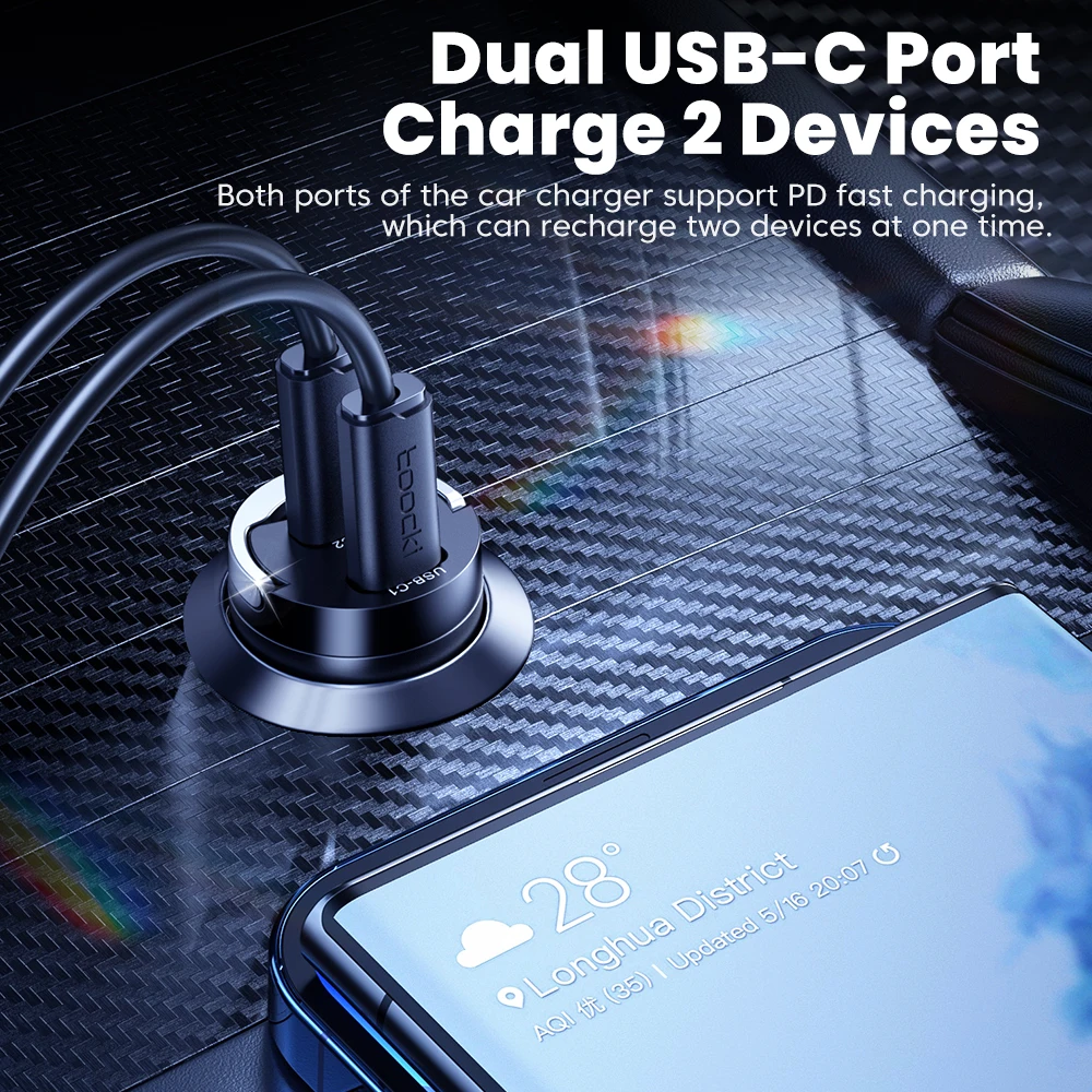 Toocki Car Charger Mini PD 45W Pull Ring Fast Charging USB C Phone Charger Adapter For iPhone 15 14 Pro Xiaomi Huawei cargador