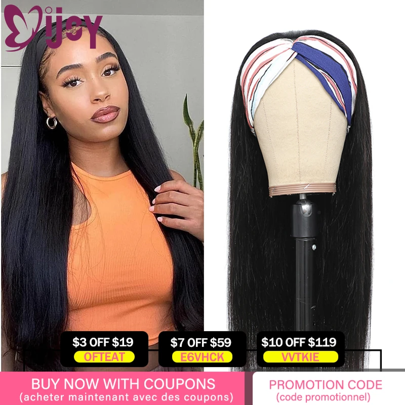 

Headband Wig Human Hair Straight Glueless Brazilian Wigs For Black Women Full Machine Made Wig Non-Remy Hair Wig IJOY