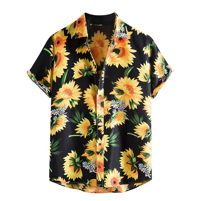 

Chrysanthemum Maple Leaves Hawaiian Shirt Men Casual Short Sleeves Summer 3d Printing Plants Blouse Tops Street Lapel Shirts