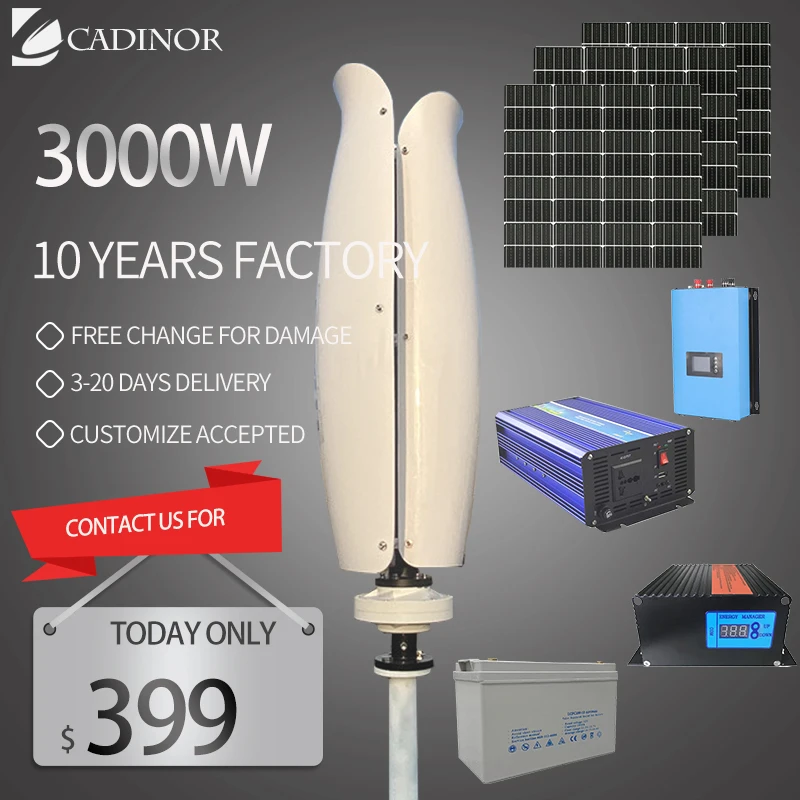 China Factory 3000W 6000W Generatore Di Turbine Eoliche 100W Pannelli Solari 220V Inverter 12V 24V 48V Regolatore Mppt Batteria 1280Wh