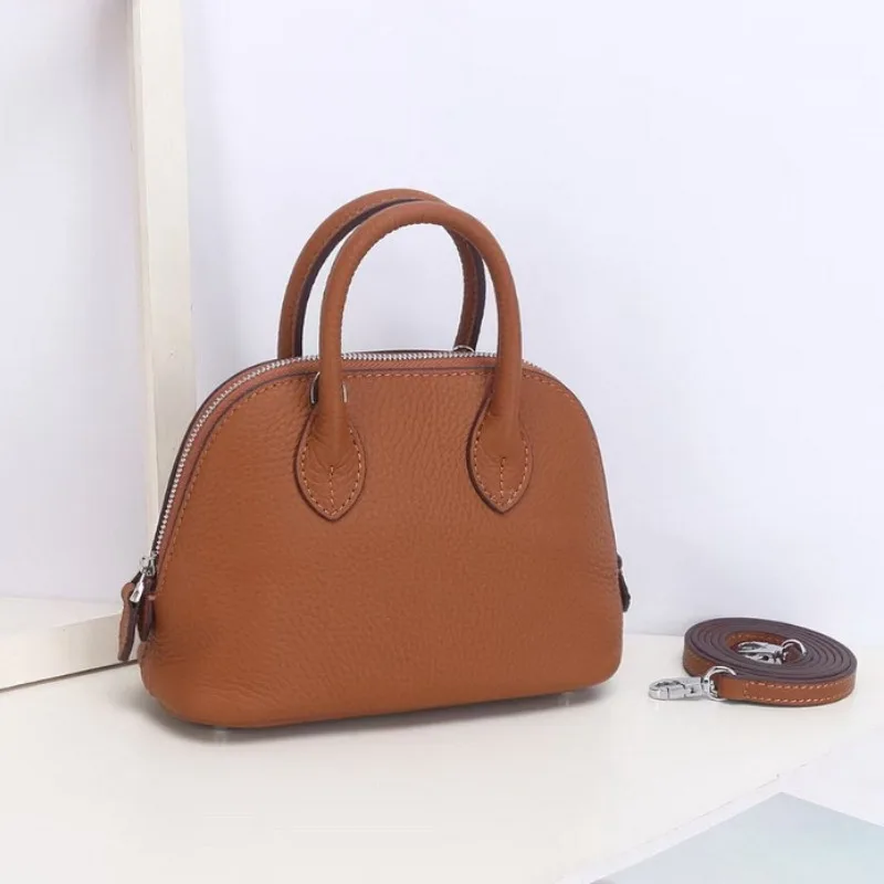 

Head Layer Cowhide Lychee Grain Mini Shell Bag Handbag Bowling Leather Women's Crossbody Luxury Designer Handbags High Quality