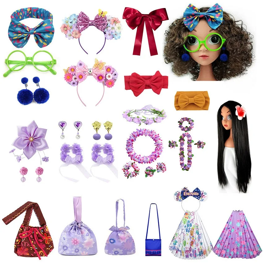 Ragazze Encanto Mirabel accessori di abbigliamento bambini parrucca orecchini corona fascia borsa per vestito da principessa Costume da festa Cosplay
