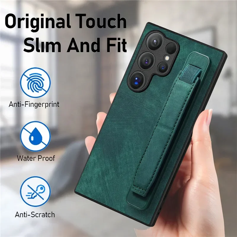 Leather Wrist Strap Phone Case with Flip Cover Design