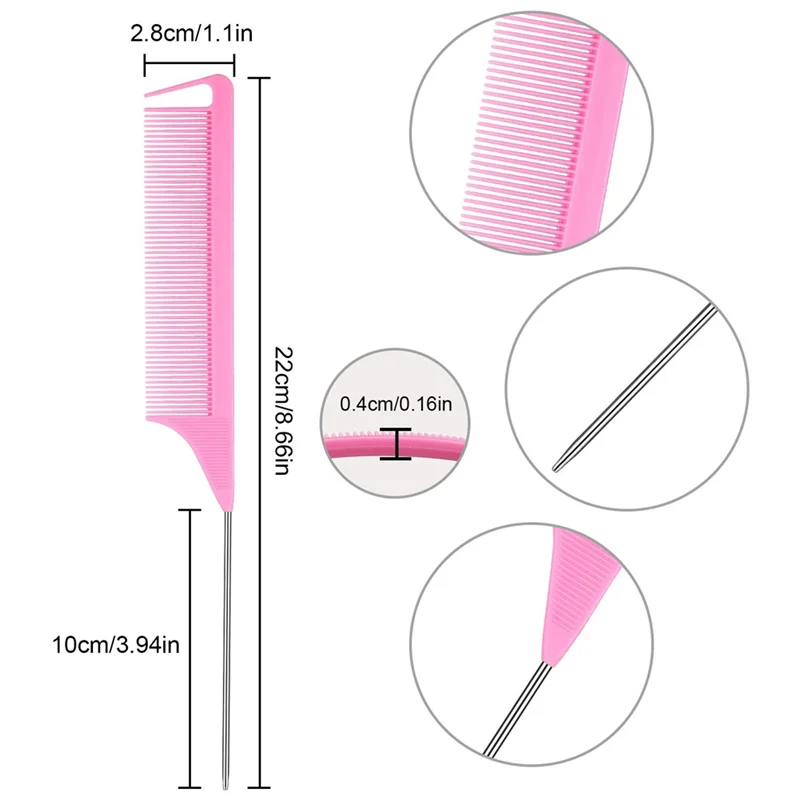Parting Comb for Hair Rat Tail Comb Steel Pin Rat Tail Carbon Fiber Heat Resistant Teasing Combs 30 Pieces