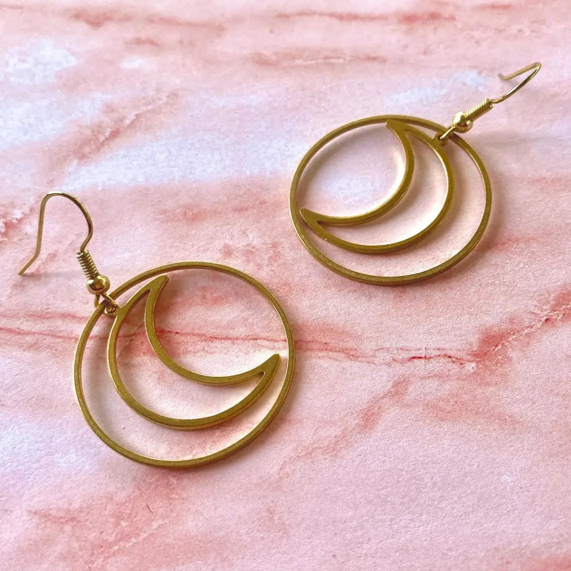 Gold Hoop Moon Dangle Earrings,Moon Earrings, Dangle Earrings, Gold Earrings, Celestial Earrings, Hoop Earrings, Witchy Earrings