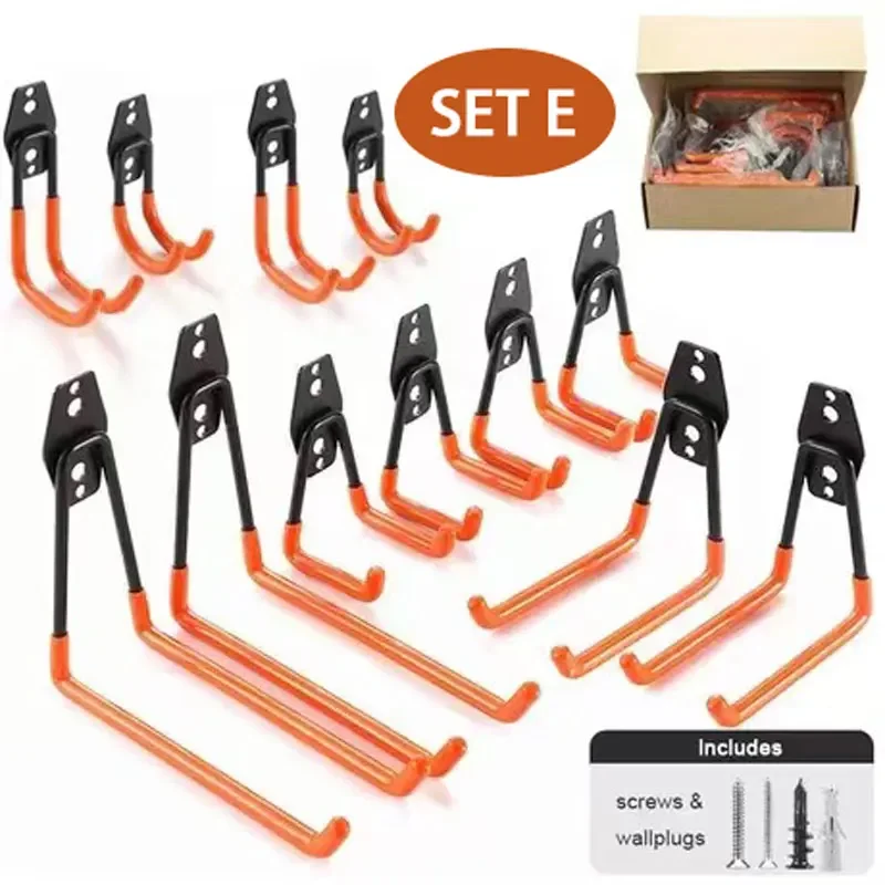 wall mount hooks heavy duty steel garage bicycle hanger anti-slip for garden tools ladder ropes