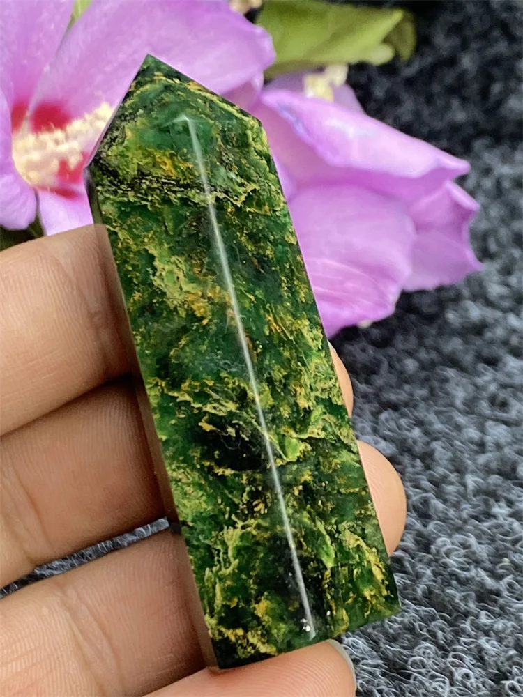 천연 녹색 에메랄드 육각형 오벨리스크, 오라 쿼츠, 크리스탈 지팡이, 사무용품, 가정 장식, 요술 제물