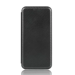 Luxury Carbon Fiber Leather Flip Case - Full Cover with Magnetic Closure for MOTO E15 (Black)