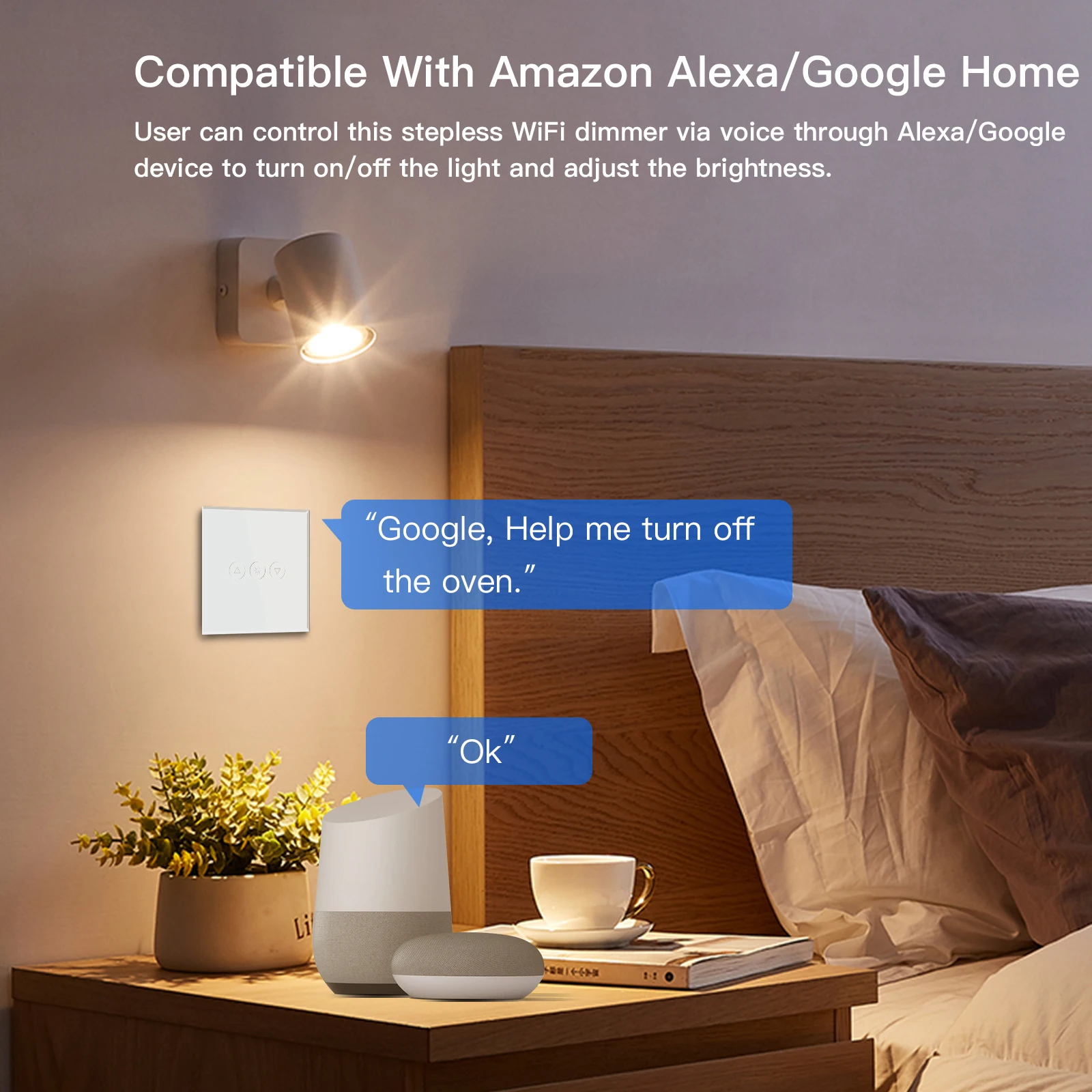 Wifi Dimmer Switches APP Control Led Smart Dimmer Series White Glass Panel Support Tuya Google Smart Life Dimmable LED