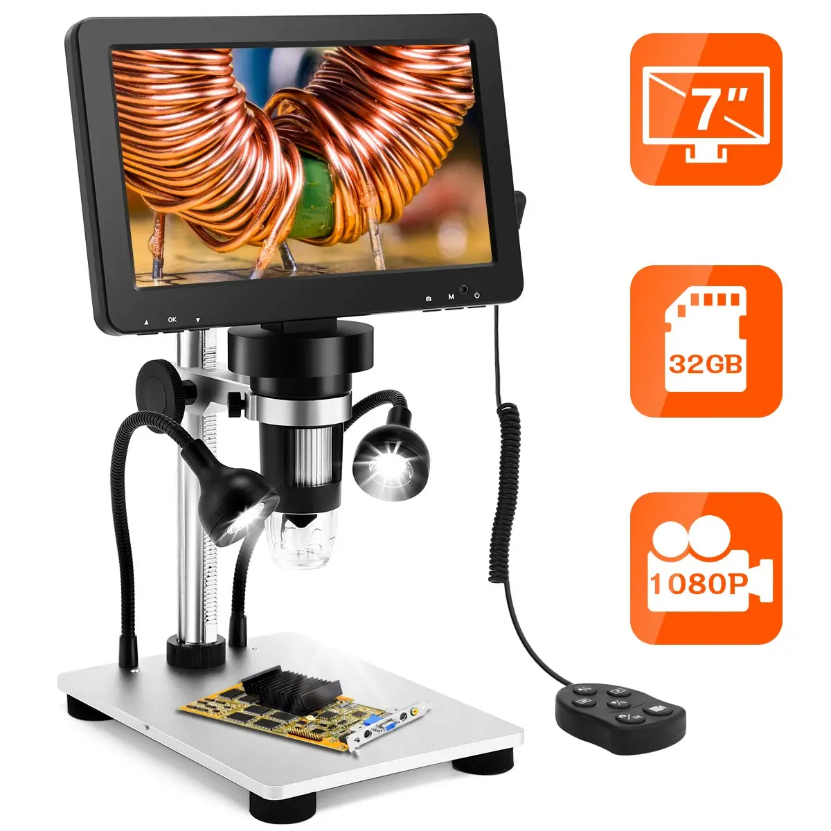 

TOMLOV DM9 7 Inch 1080p Lcd Digital Microscope With Wired Remote 1200x Magnification Handheld Microscope With Video Recorder