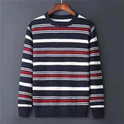 Striped Pullovers Sweater Men Tops Pull Vintage Big Size M-6XL 7XL Autumn Sweater Male Striped Knit Jumper Clothing Casual