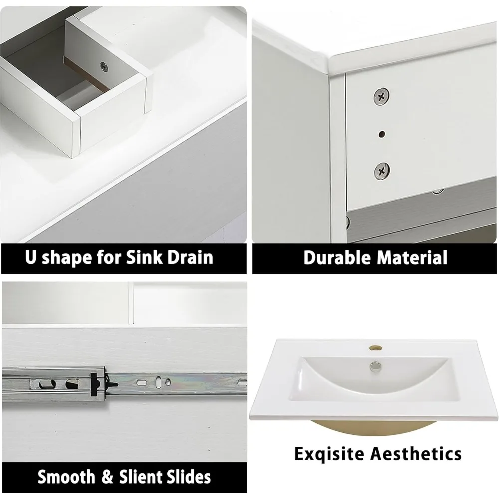 Bathroom Organizers, 24" Wall Mounted Bathroom Vanity With Sink Floating Vanity Two Drawers Bathroom Cabinet With Ceramic Integr 4