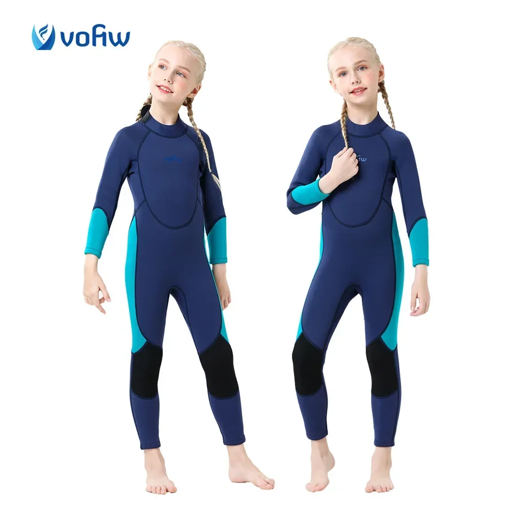 Vofiw 3mm Neoprene Children's Diving Suit Long Sleeve Swimsuit One Piece Sun Protection Swimming Surfing Anti-Jellyfish Wetsuit
