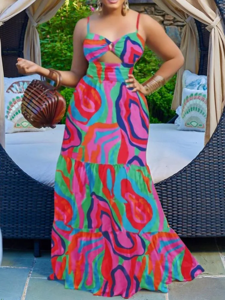 

African Dresses For Women Summer Elegant Dashiki Spaghetti Straps Maxi Dress Ladies Traditional Africa Clothing Fairy Long Dress