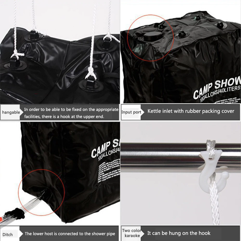 PVC Outdoor Shower Bag with UV Protection for Camping Hiking