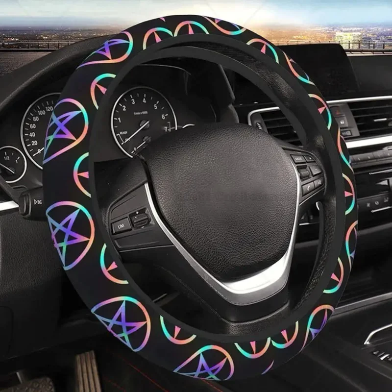 

Magic Bright Gothic Satanic Pentagram Car Steering Wheel Cover for Men Women 15 In Non-Slip Elastic Universal Fit Vehicles SUV