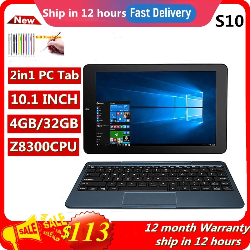 Flash Sales 64 Bit 10.1 INCH S10 Tablet with Keyboard 4GRAM+32GROM Windows 10 x5-Z8300 CPU WIFI Quad Core HDMI-Compatible