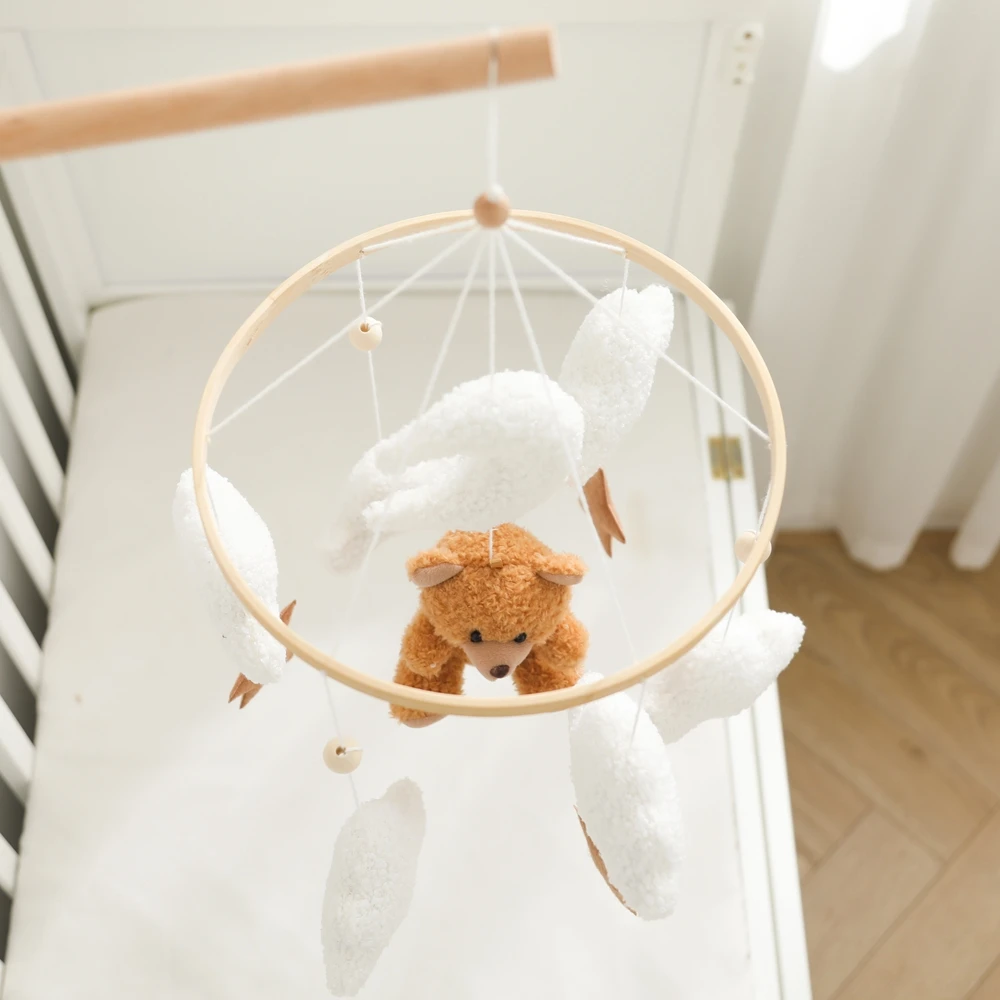 Holz Krippe Mobile Baby Bett Glocke Rassel Spielzeug Weiche Filz Cartoon Bär Mobile Hängen Neugeborenen Spieluhr Bett Glocke Hängen Halterung Spielzeug – Detail 9