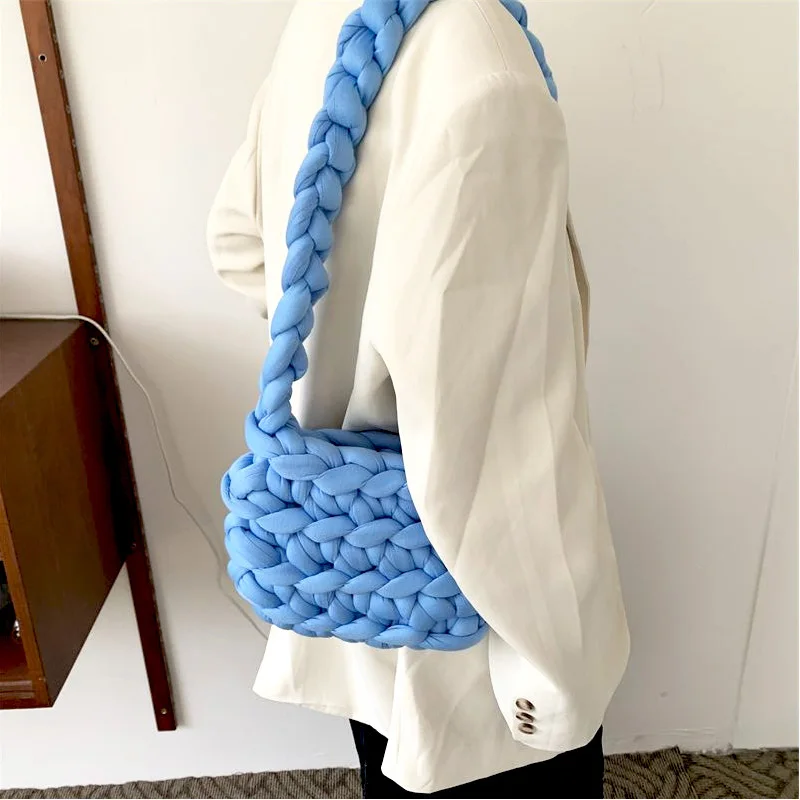 

JIOMAY Women's Knitted Bag 2023 Brand Luxury Handbag New Candy Color Cute Cotton Rope Crochet Wallet Handmade Shoulder Bag