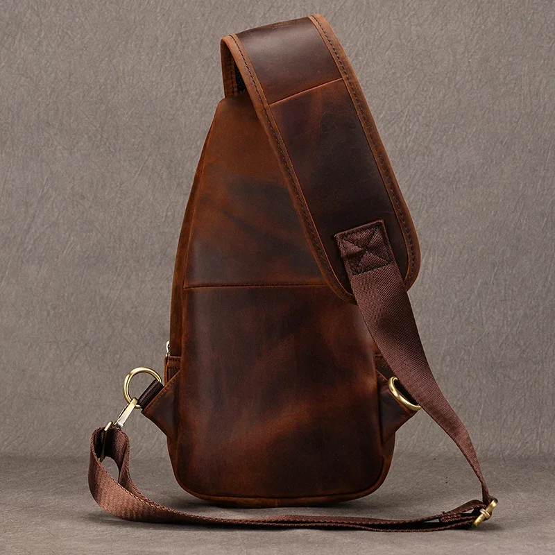 Genuine Leather Chest Bag for Men Outdoor Gym Sport Riding Biking