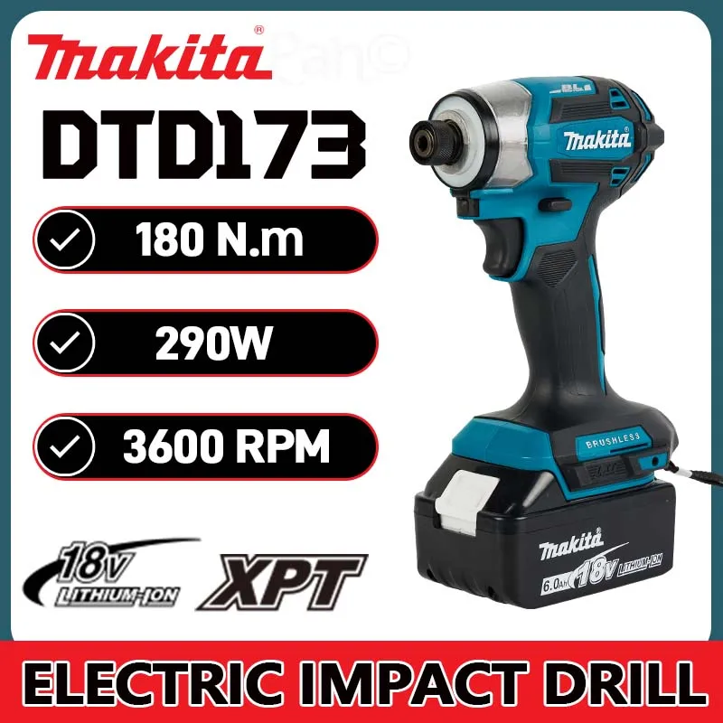 Makita 18V LXT Cordless Impact Driver DTD173 Brushless Electric Drill Screwdriver Wood/Bolt T1/T2-Mode Twin LED Light 180 N·m 2